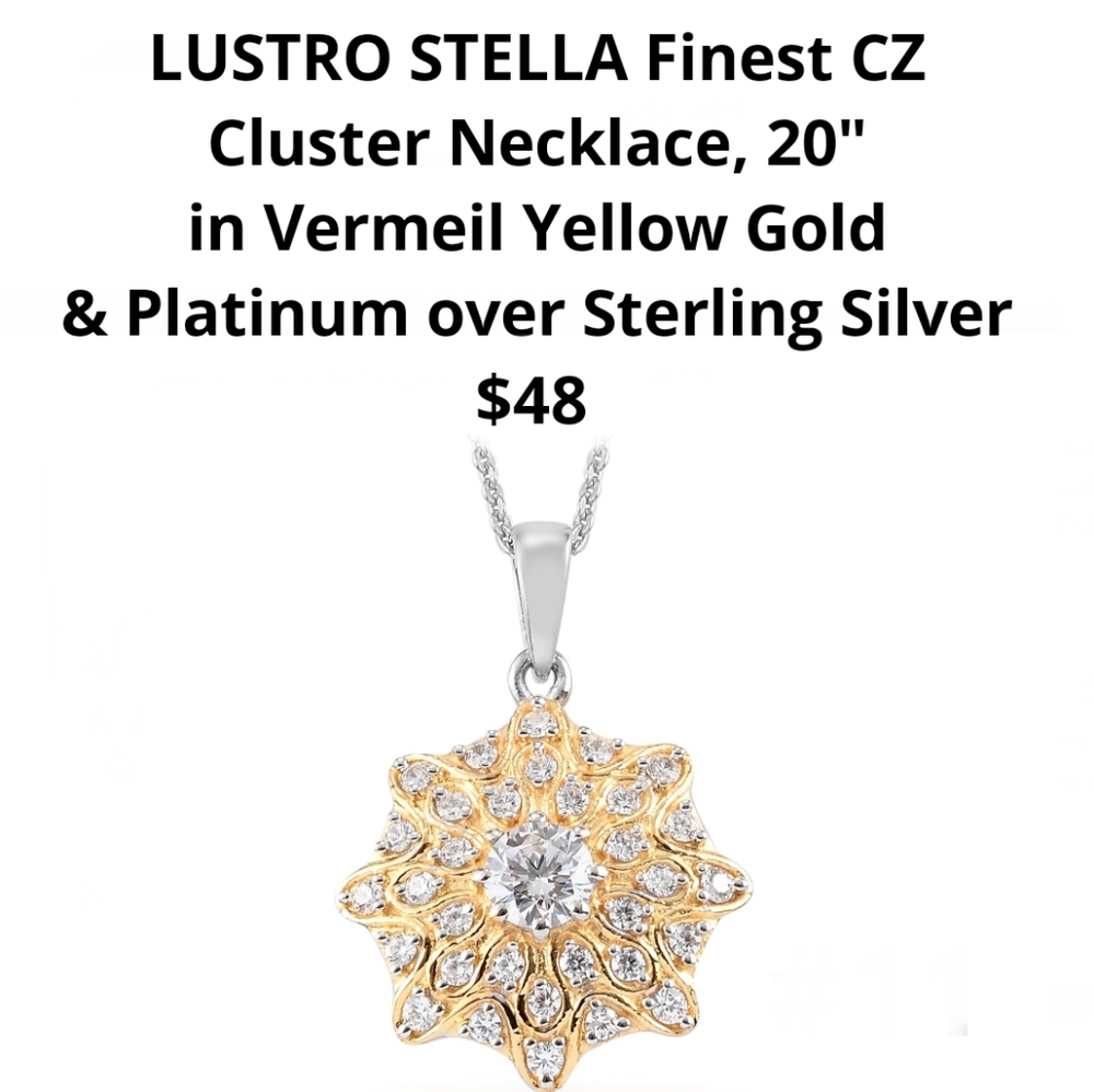 LUSTRO STELLA® CZ Cluster Pendant Necklace, 20", YG & Platinum.$40!💖